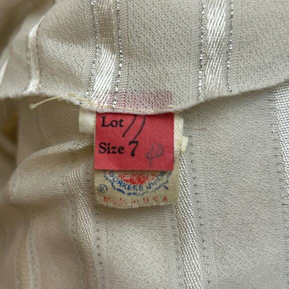 Vintage 1970s Ivory Metallic Stripe Wrap Disco Dress / Women’s XS - Picture 4 of 4